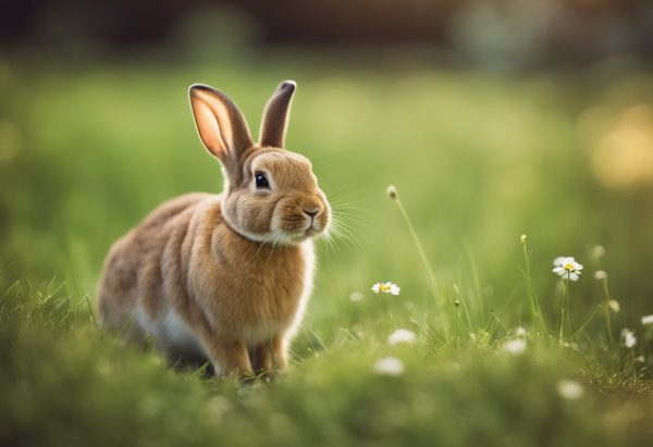 Brauner Hase mit kurzem Fell auf der Wiese