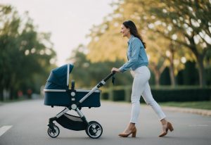 Frau mit Kinderwagen
