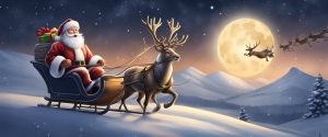 Weihnachtsmann mit Schlitten in der Nacht
